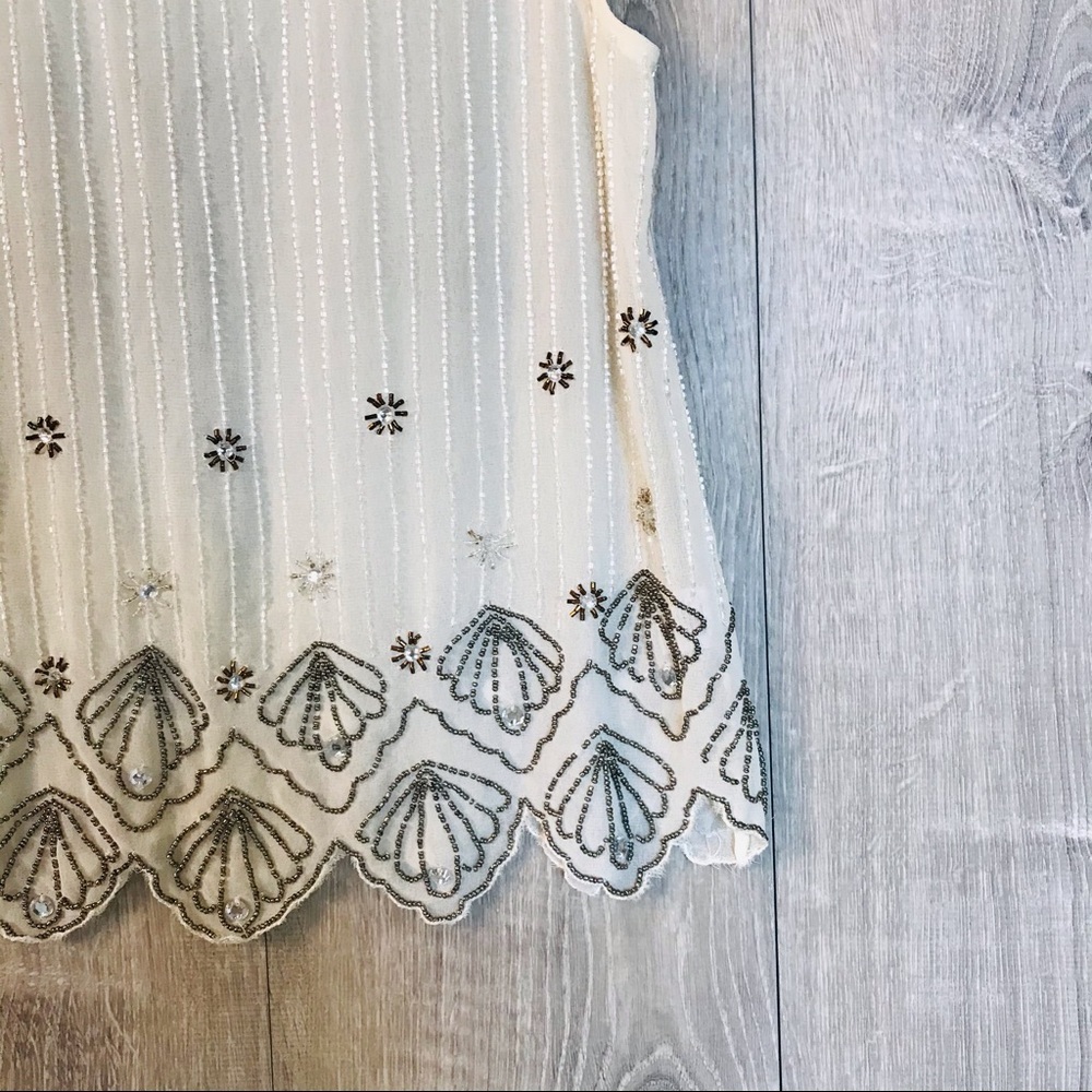 Bar III Embellished Sheer White Tank Blous… - Picture 3 of 10